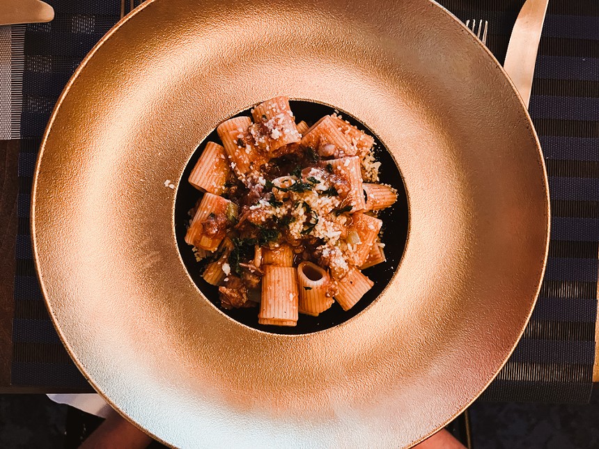 Plating of dishes at La Stella, like this rigatoni in an oxtail sauce, is an art form. - CHRIS WOLFGANG