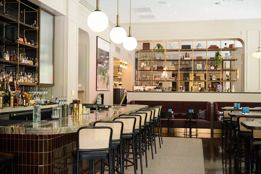The bar running along the back of Toussaint might be one of the best new spots to imbibe in downtown Dallas. - ALISON MCLEAN