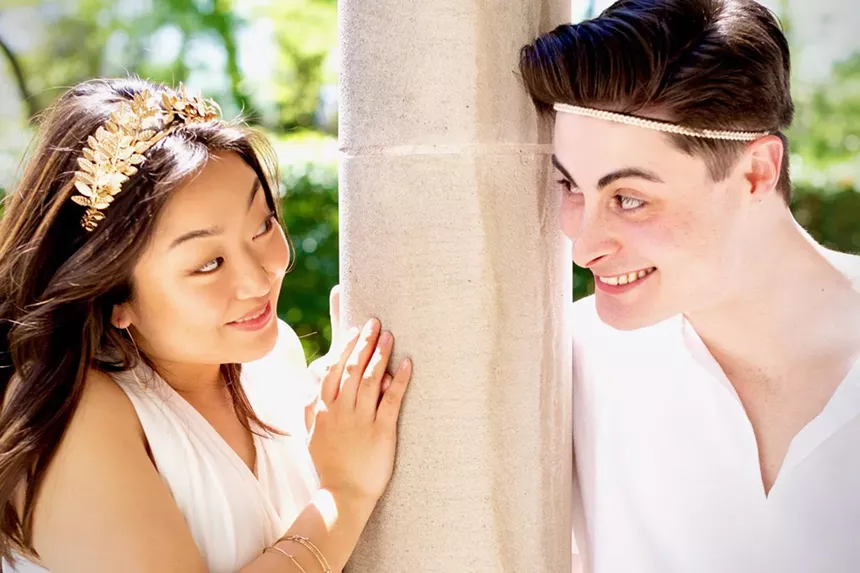 Tara Park (left) and Ryan Michael Friedman (right) star in A Funny Thing Happened on the Way to the Forum. - JAMIE BROGDON PHOTOGRAPHY