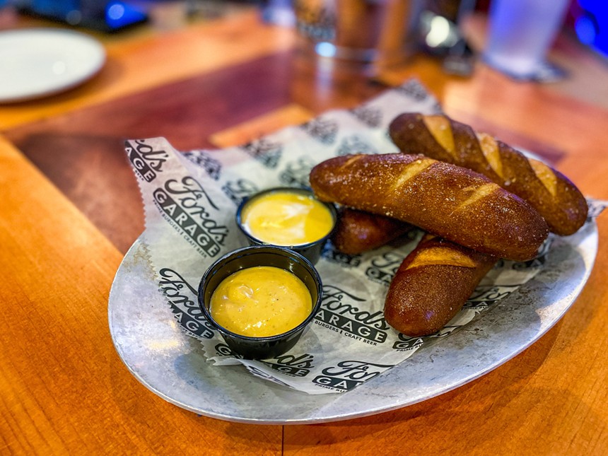 Edsel's Hot Pretzels, Soft Salted Pretzels, served with Ford Beer Cheese and Honey Mustard Dip - HANK VAUGHN
