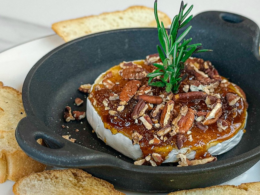baked brie with fig spread and warm pecans at La Parisienne in Frisco