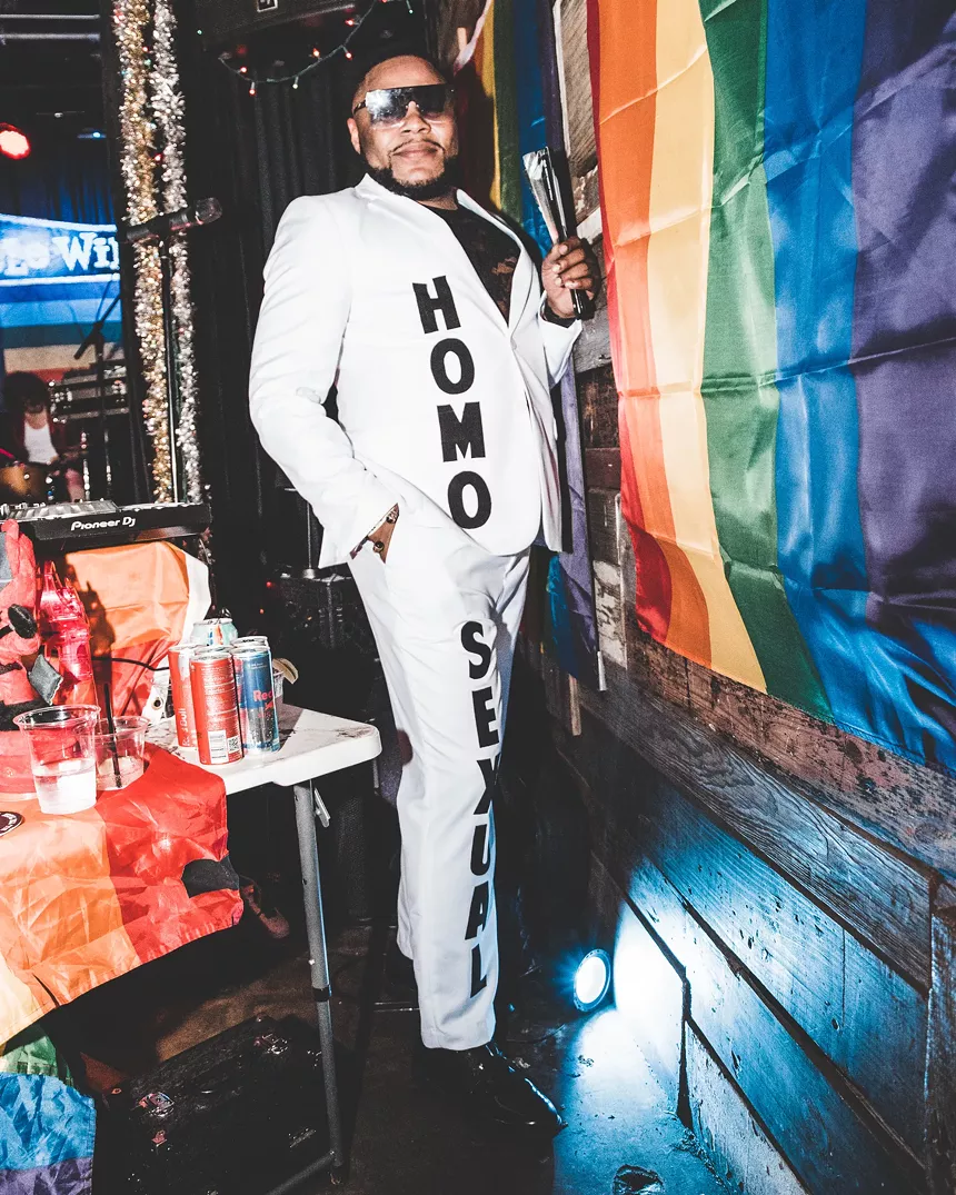 Dezi5 at the Double Wide Pride Month show.