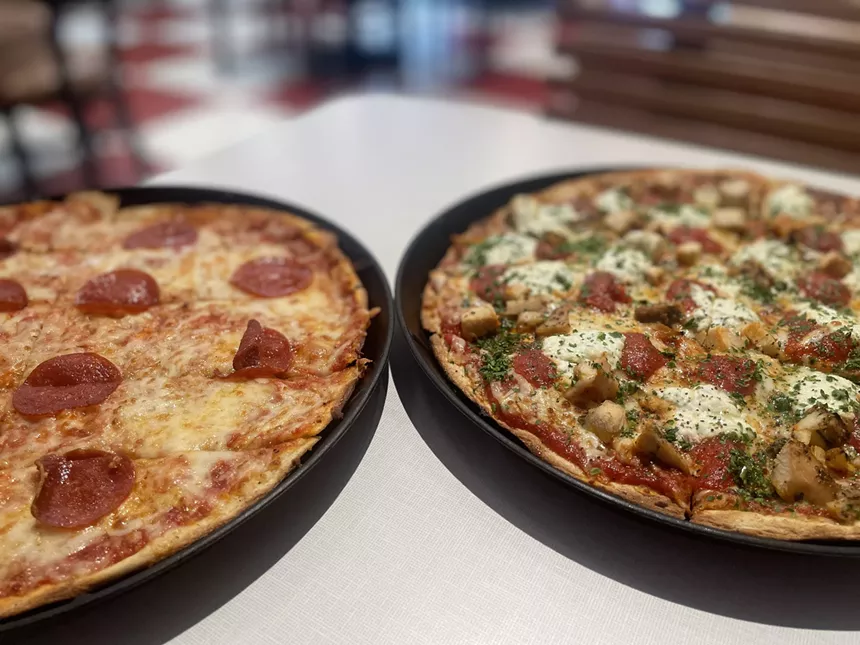 Pepperoni and Light and Bright pizza at Slider and Blues