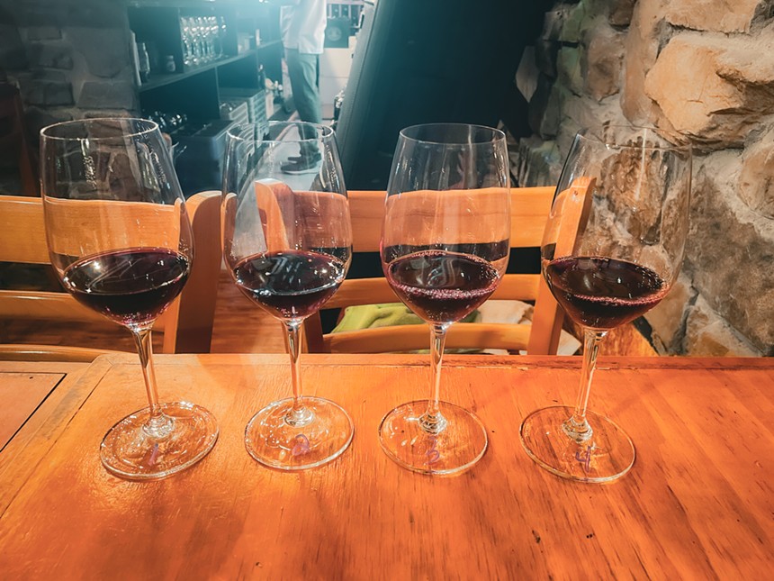 A flight of wine at Bodega wine bar.