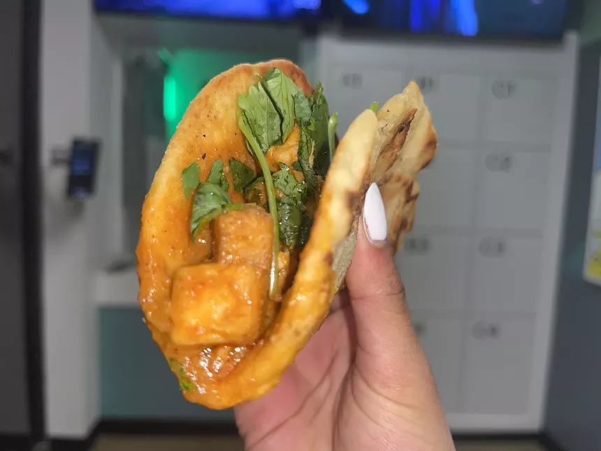Tacos with naan bread at halal fusionz