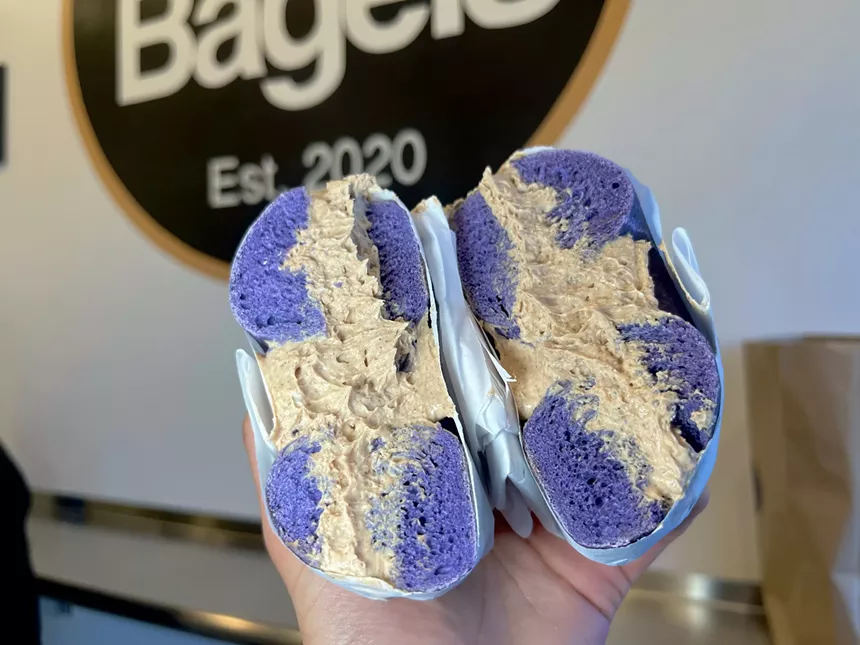 A blueberry pie bagel from Dan's bagels