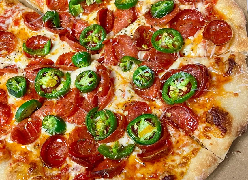 The Texas Sweet Heat from South Polk Pizzeria with fresh jalapenos and hot honey.