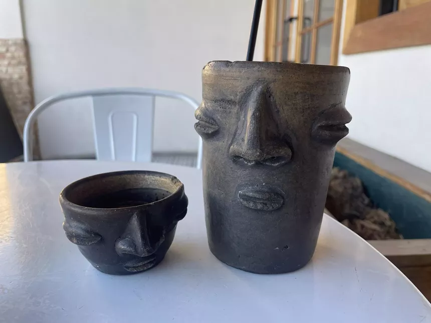 Imported Mexican mugs at Xamán Cafe.
