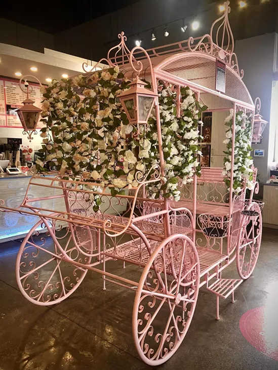 pink carriage inside pink coffee in garland texas.