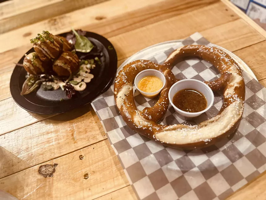 Mac and cheese balls and giant soft pretzels at Voodoo Brewing in Plano