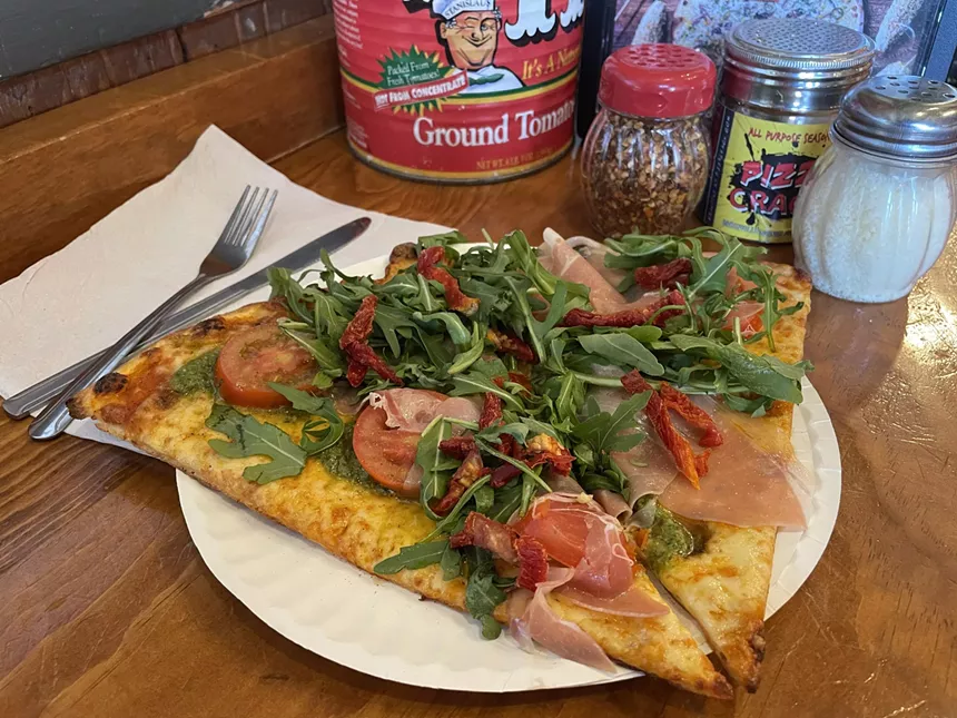 Greenville Avenue Pizza Co.'s pesto-sciutto slice.