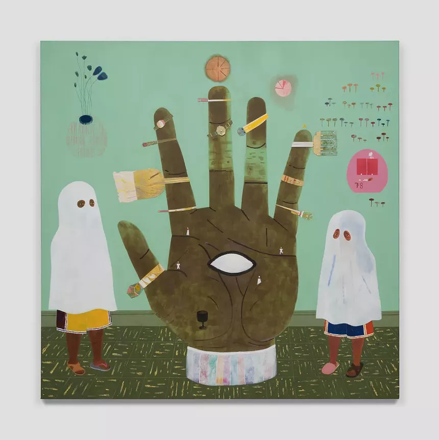 Kenny Rivera's painting "Olafs and Chanclas," 2021.