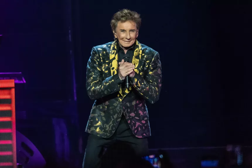 Barry Manilow performing at Dickies Arena in Fort Worth.