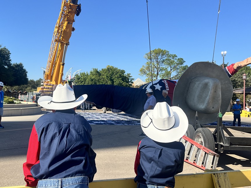 Big Tex is erected and installed at the State Fair of Texas.