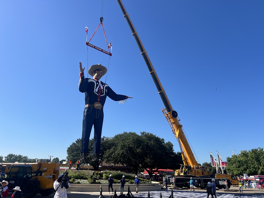 Big Tex is erected and installed at the State Fair of Texas.