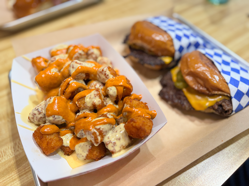 tater tots and burgers at Herby's