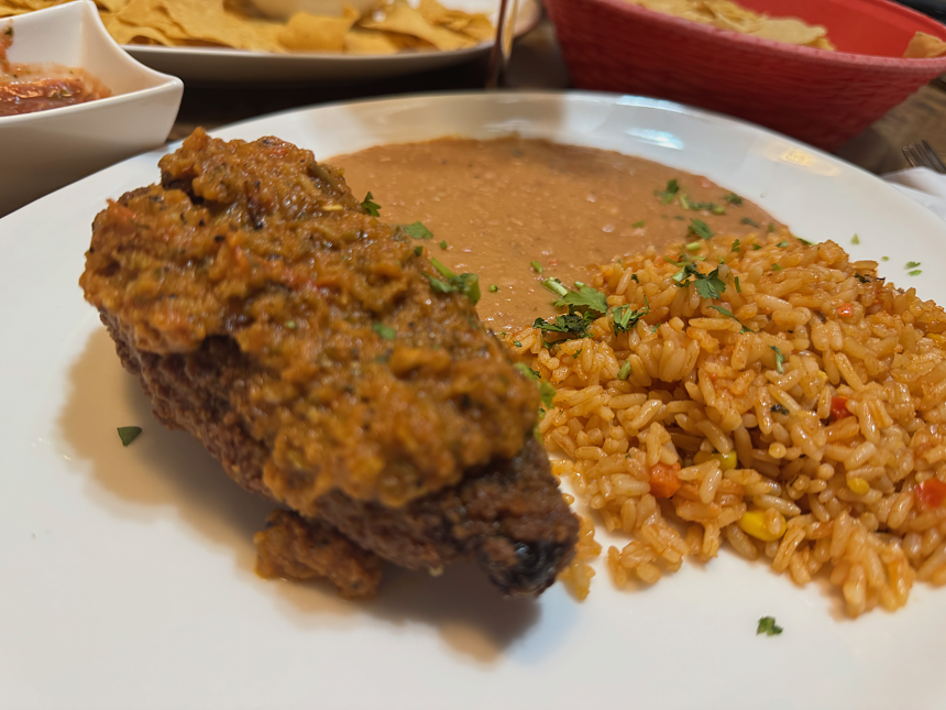 shrimp and queso-stuffed chili relleno.