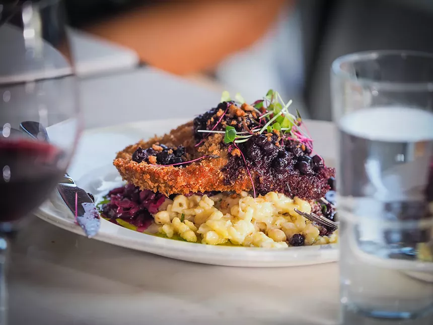 Duck schnitzel at Otto's German Bistro.