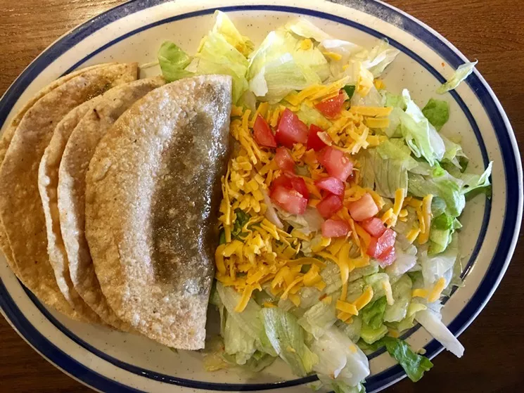 Three Tupy Tacos, deep-fried, greasy envelopes of their spicy ground beef, is one of Dallas’ oldest hangover cures. - NICK RALLO