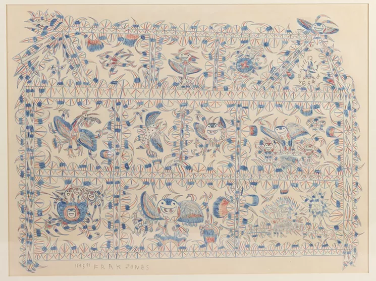 Murray Smither picked out Frank Jones’ drawings, made on scrap paper with nubs of red and blue pencils that been discarded, from a Huntsville prison art competition. - COURTESY KIRK HOPPER FINE ART