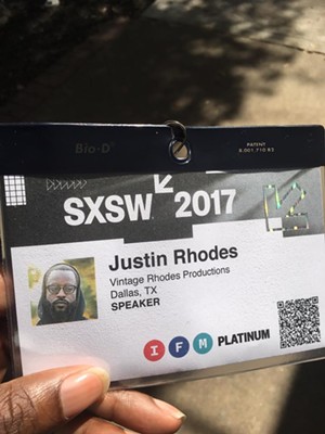 Justin Rhodes' badge. He says the bouncer claimed not to recognize him because he wasn't wearing the glasses shown in the photo. - COURTESY J. RHODES