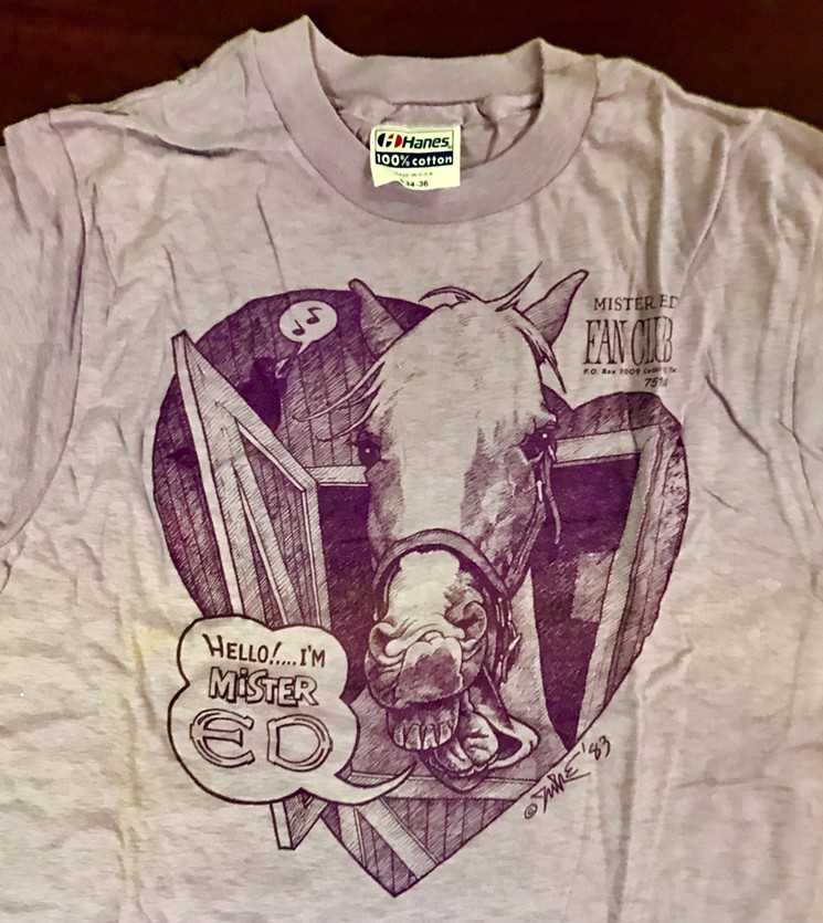 The Mister Ed Fan Club had official T-shirts designed by artist Guy Juke despite the club's unofficial motto: that members would not receive a T-shirt. - COURTESY OF BUCKS BURNETT