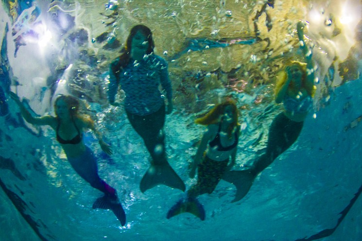 Dobbs (second from left) swims with mermaids at the Adventure Scuba and Snorkeling Center in Plano. - CAN TURKYILMAZ