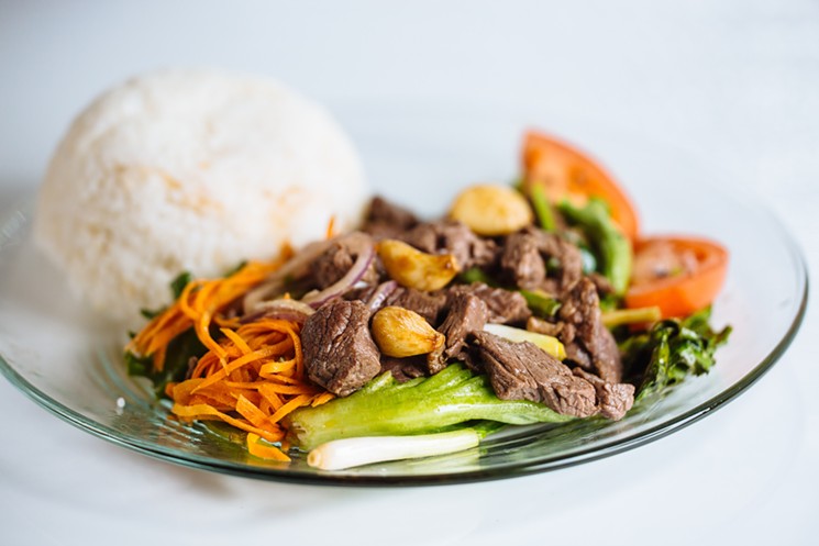 Pho Bang's shaking beef dish boasts a beautifully caramelized crust on the tender, juicy beef. - KATHY TRAN