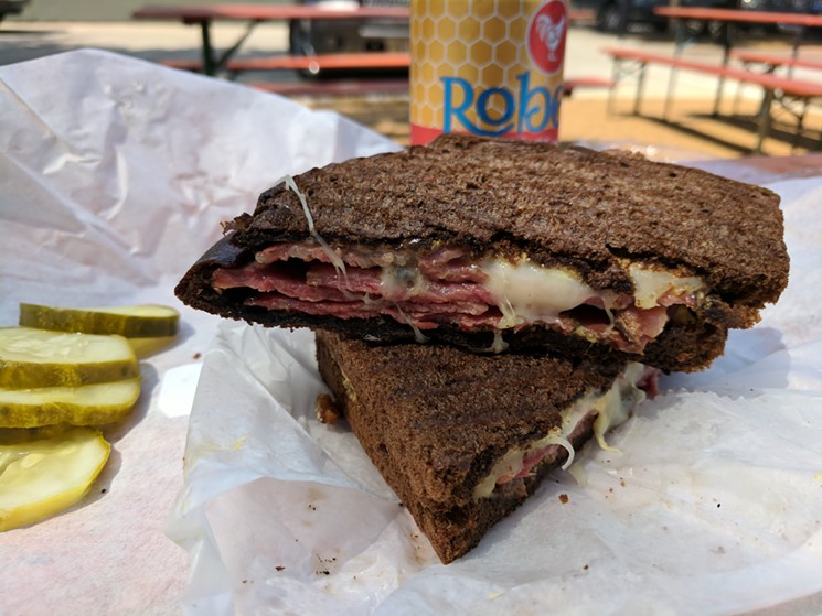 Try a hot pastrami sandwich from The Meat Shop with Robert Earl Keen Amber Ale from Pedernales Brewing. - BRIAN REINHART