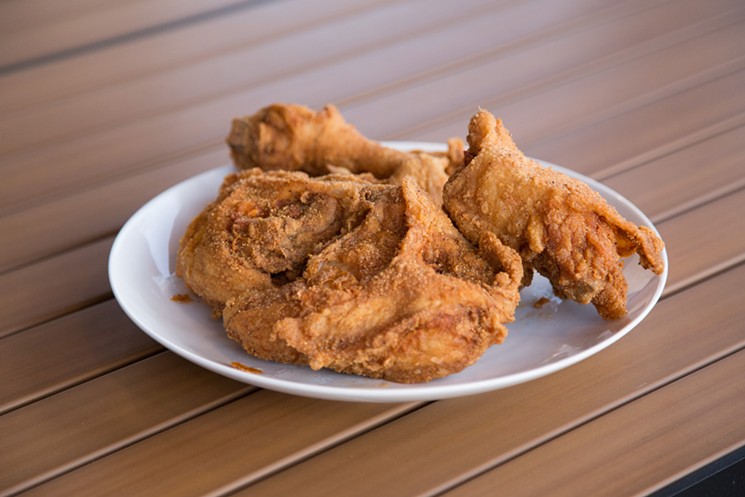 Honey-dusted fried chicken is tasty but pricey. - CHRIS WOLFGANG