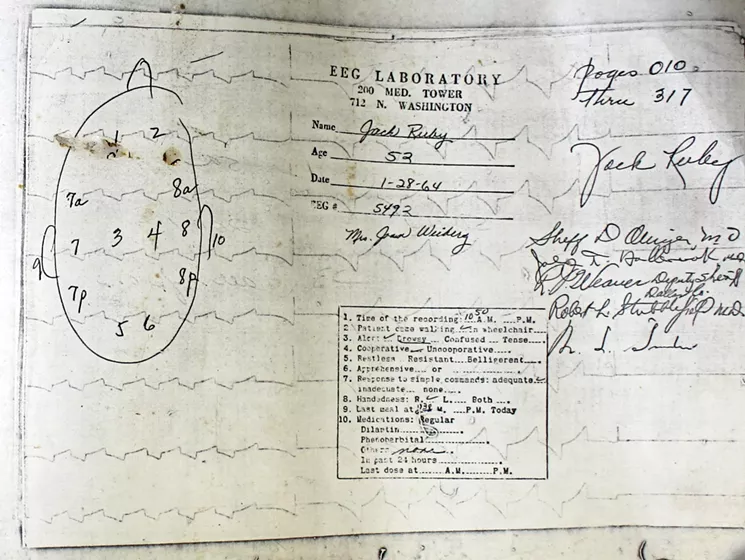 A chart from Jack Ruby's EEG - LOANED COURTESY THE DALLAS COUNTY DISTRICT ATTORNEY'S OFFICE/THE SIXTH FLOOR MUSEUM AT DEALEY PLAZA