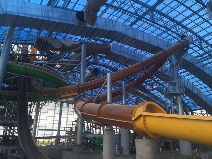 The Lasso Loop aqualoop slide sends passengers down a 70-foot drop before spinning them through a translucent 45-degree angled loop. Michael Hays, the general manager of American Resort Management, says the aqualoop slide will be the tallest indoor loop slide in the world. - DANNY GALLAGHER