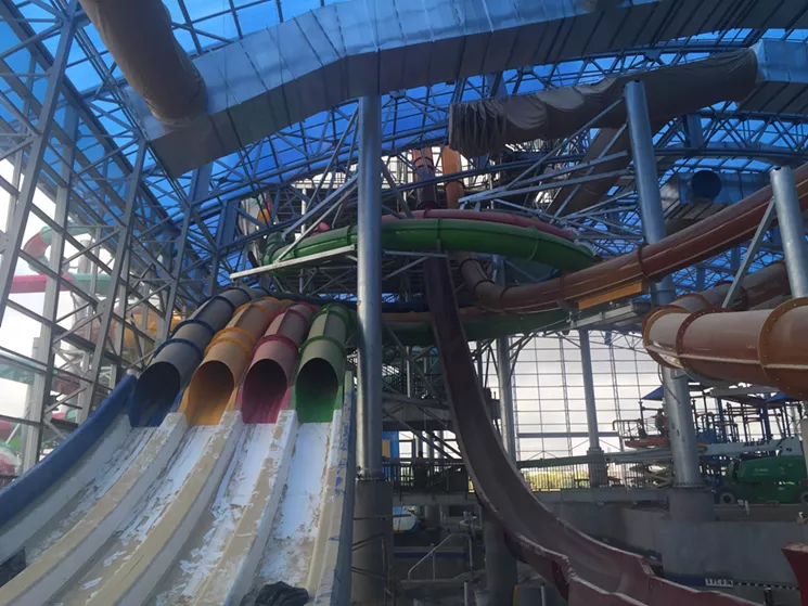 Epic Waters' signature attractions are the nine slides that sit on a massive series of stairs and platforms toward the rear of the indoor park facility. The slides feature a variety of straight drops, racing opportunities and twisting tubes that snake in and out of the 80,000-square-foot facility. Hays says crews will start testing the slides in mid-November and expect to open the park to the public sometime between late November and early December. - DANNY GALLAGHER