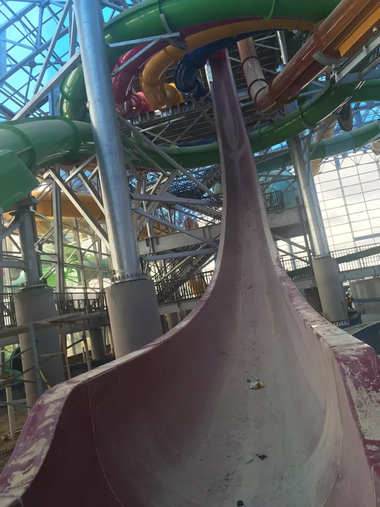The Prairie Plunge drops guests down a straight, 50-foot-long slide that's completely enclosed to the water runout at the bottom. The park will also feature a Flowrider surfing simulator, a 10,000-square-foot wave pool, an area for smaller swimmers and their families called the Rascal's Roundup, and a 650-foot-long lazy river that takes guests around the indoor park. - DANNY GALLAGHER