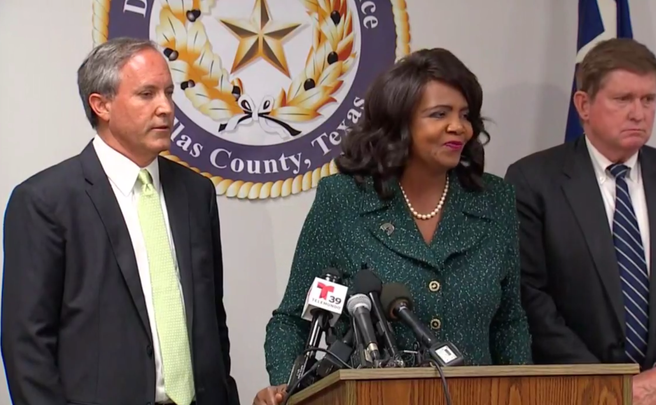 Texas Attorney General Ken Paxton attends a press conference with Dallas County District Attorney Faith Johnson.