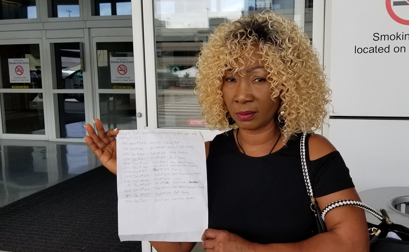 Niameh Freeman, a salon owner in Euless, holds a list of 13 bank accounts Wells Fargo opened in her name without her knowledge.