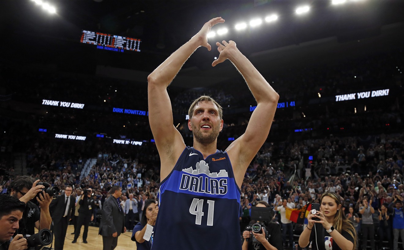 Dirk Nowitzki, sporting a not great but not that bad jersey in April 2019