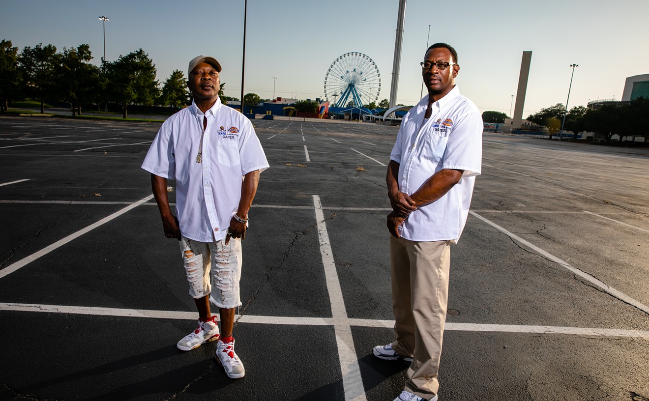 Lucky Clark (left) and Perry Eakles are State Fair of Texas parking attendants who find themselves without the annual job this year.