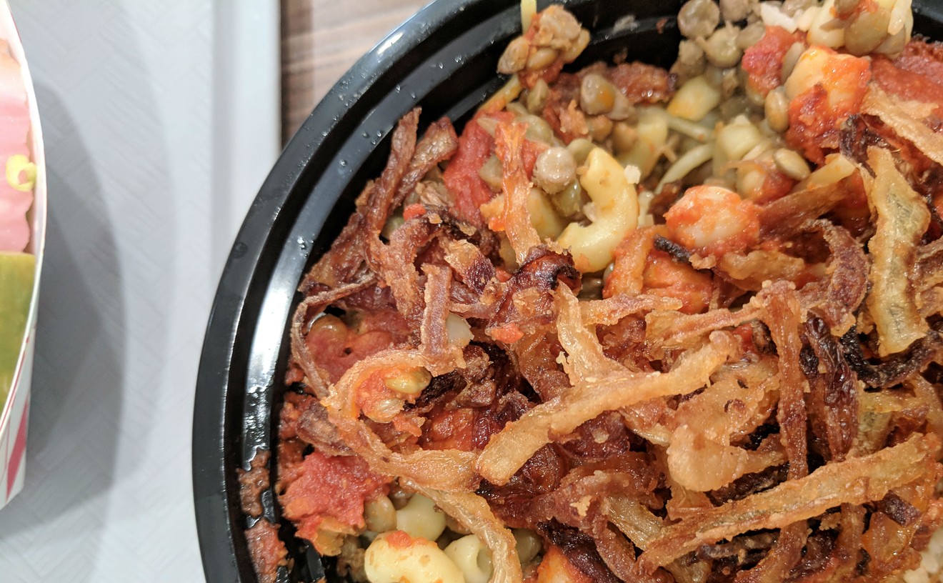 Koshari is a comforting vegetarian dish made with lentils, macaroni noodles and rice, and it was the star at Mubrooka Egyptian Street Food.