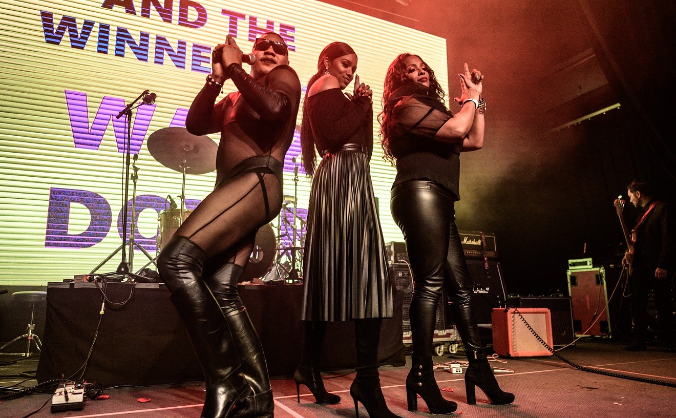 Host Dezi 5 with presenters Christy Ray and Spinderella at the 2019 DOMA ceremony.