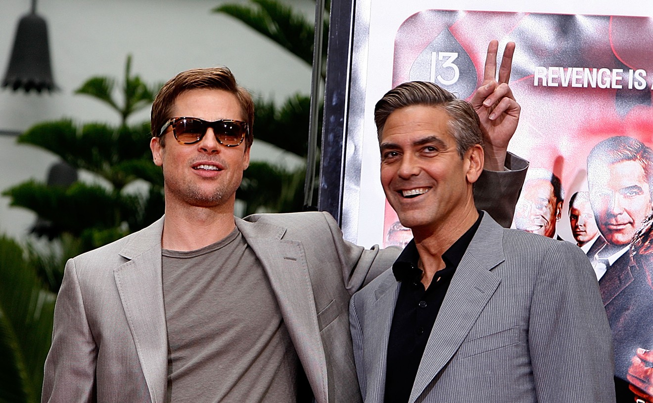 Bromantic actors Brad Pitt and George Clooney, stars of Ocean's Thirteen.