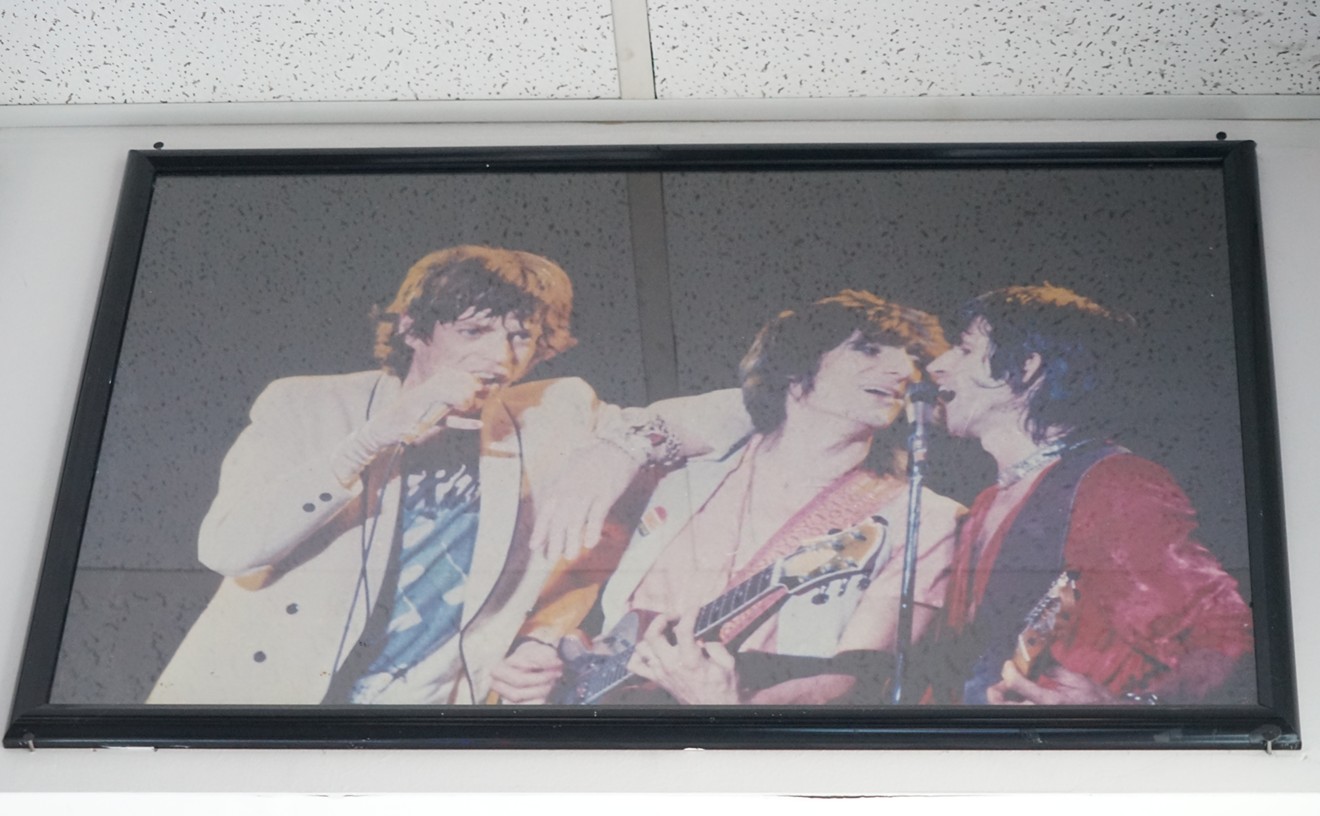 The photo of Mick Jagger, Keith Richards and Ronnie Wood of the Rolling Stones, taken in ’78 at Will Rodgers Auditorium by Ron Ross.