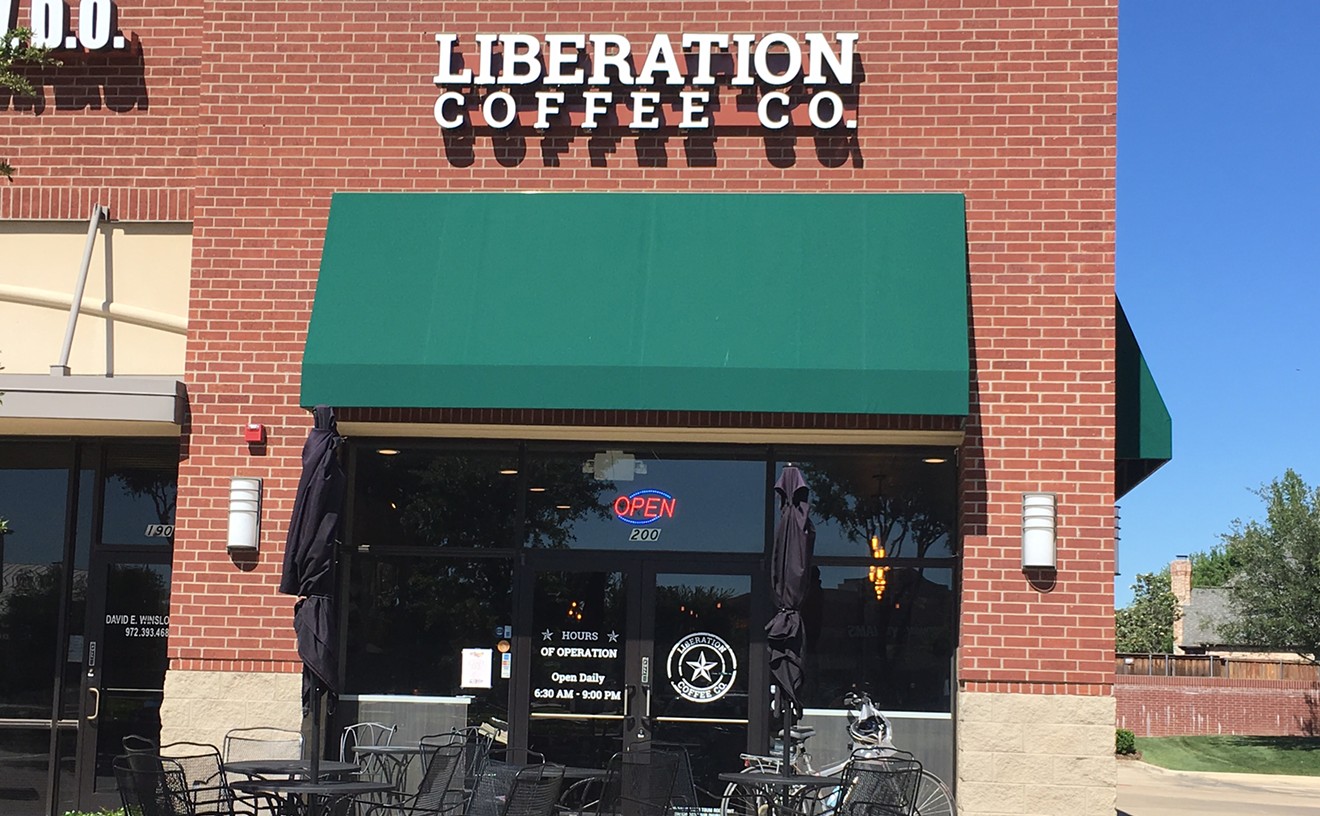 Liberation Coffee Co., like most businesses on Coppell's Denton Tap Road, is part of an archetypically suburban retail strip.