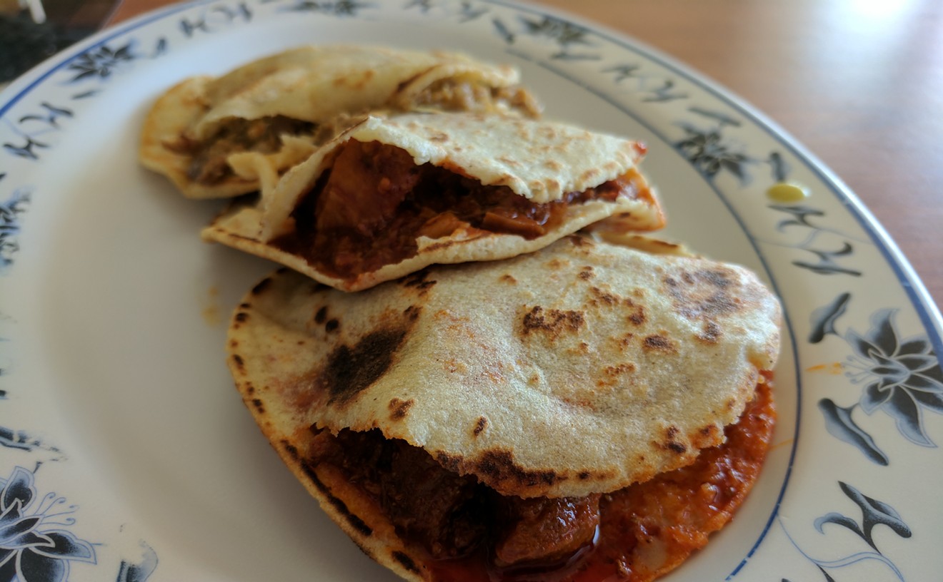 Chicharron (back) and asado de puerco gorditas from Cocina de Mama at Inwood Road and Maple Avenue.