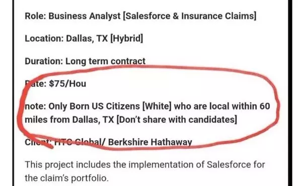 IT Firm Blames Ex-Employee for Dallas Job Ad for "White" and "Only Born US Citizens"