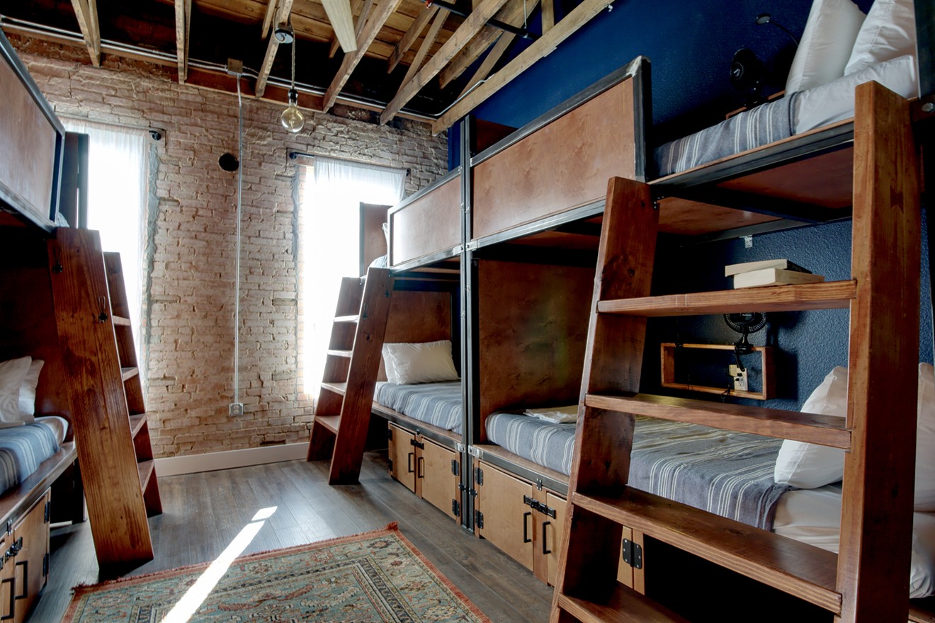 Dorm-style hostel beds at a new Deep Ellum hostel that also hosts bar and restaurant Izkina.