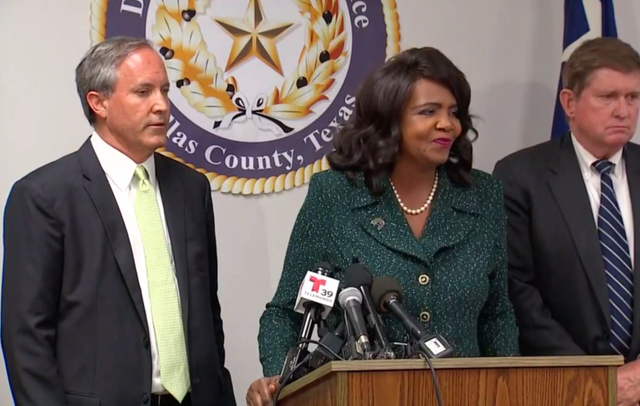 Texas Attorney General Ken Paxton attends a press conference with Dallas County District Attorney Faith Johnson.