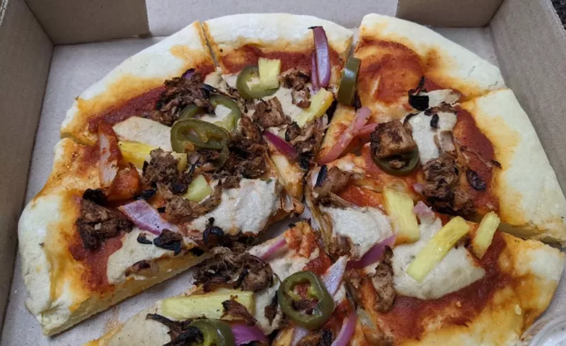 A vegan pizza with "cashew cheese" from Third Eye Pie