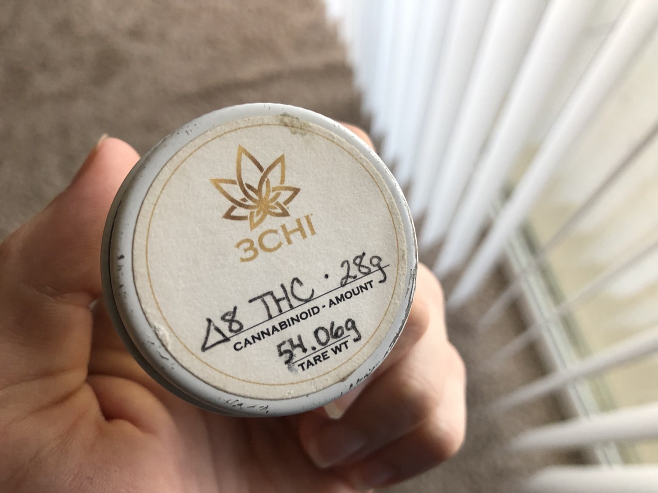 This container holds 28 grams of delta-8 THC distillate.