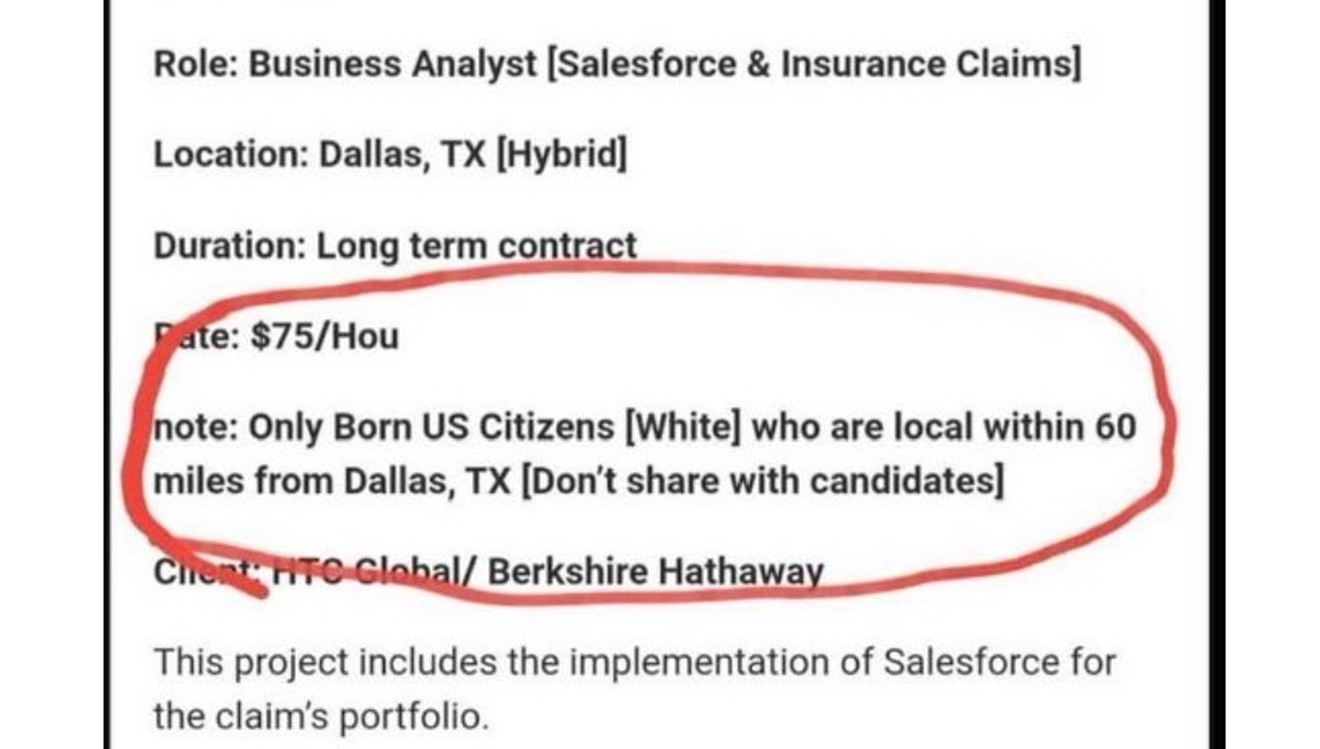 A now-deleted job ad shared on social media for Grand Arthur Technologies called for "Only Born US Citizens [White]." The company says an ex-employee posted the ad."